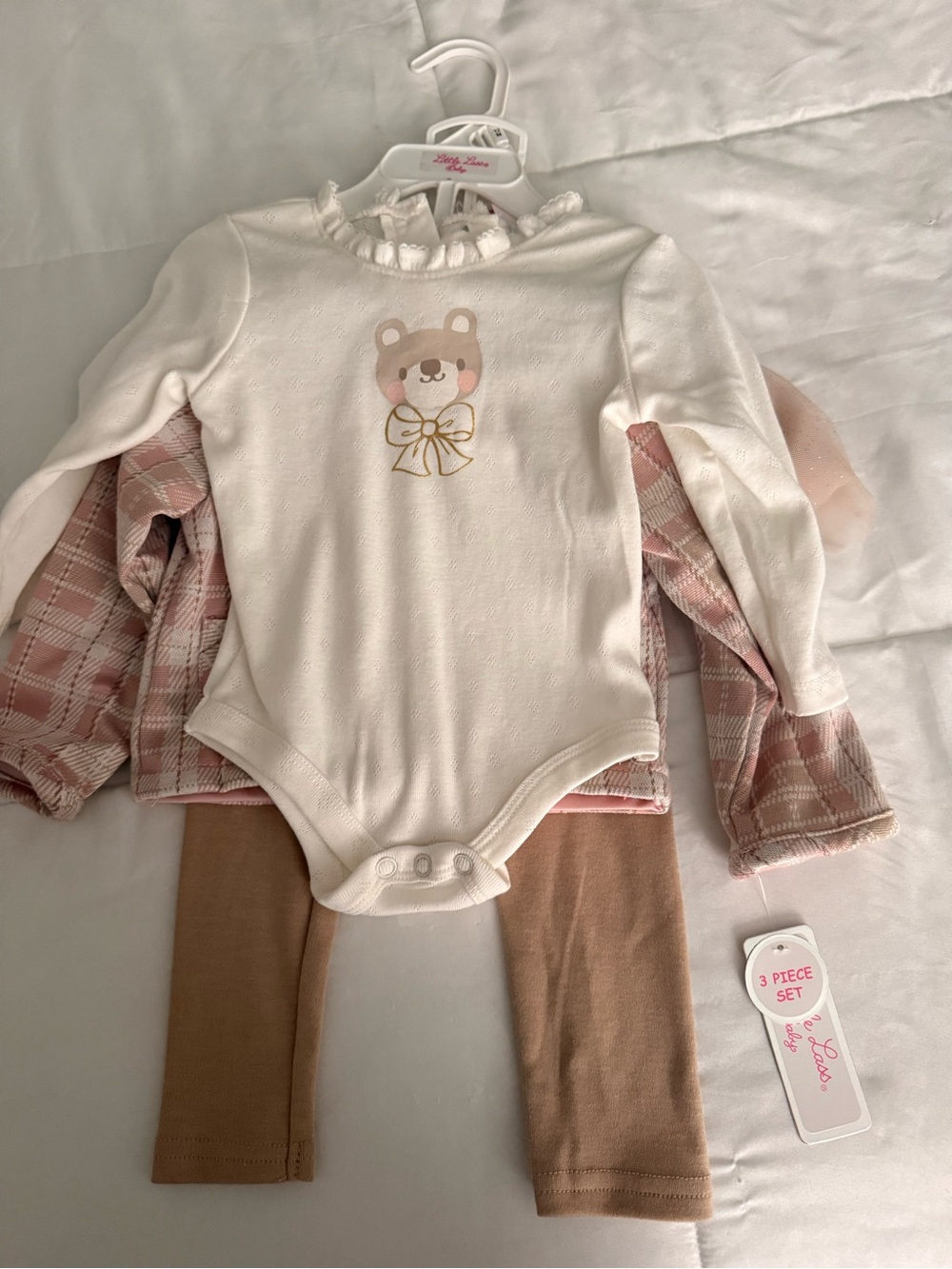 Little Lass Cream and Pink Girls 3-Piece Matching Set